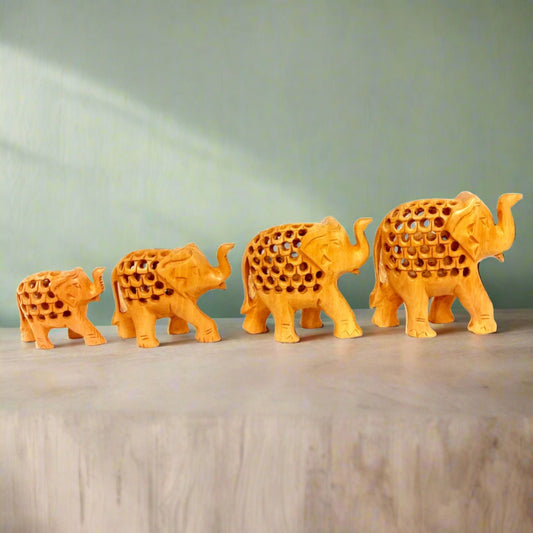Artisan crafted wooden elephant set of 4 pieces