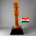 Ashok Stambh with Indian national flag, handcrafted wooden patriotic decor.