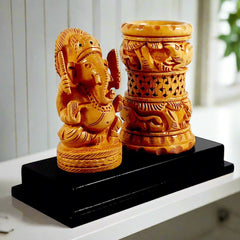 An auspicious wooden Ganesh ji pen holder, a useful and decorative piece for gifting.