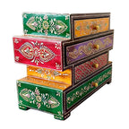 A beautiful painted wooden 4-drawer box with a unique and different shape.