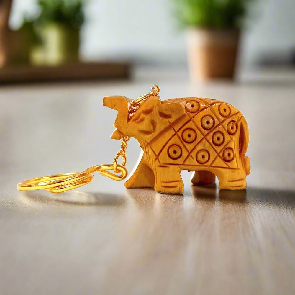 A beautiful wooden elephant key ring with a beautiful design and good workmanship, perfect for bike keys.