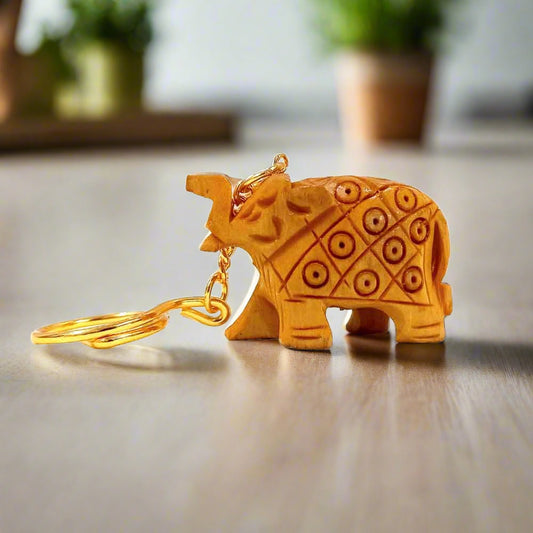 A beautiful wooden elephant key ring with a beautiful design and good workmanship, perfect for bike keys.