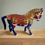An attractive metal horse sculpture with beautiful blue enamel painting.