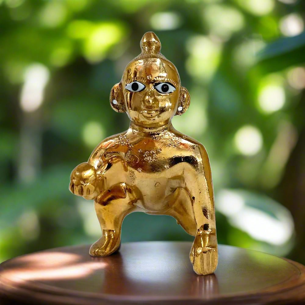 Handcrafted pure brass Laddu Gopal idol for daily worship, Child Krishna murti brings home prosperity.