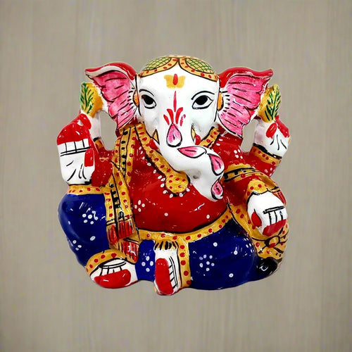 Cute meenakari painted metal Ganesha idol, perfect for car dashboard decor and gifting