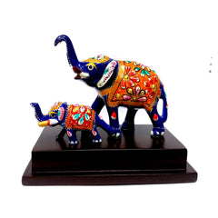 Decorative Meena elephant with baby, ideal for home decor and gifting.