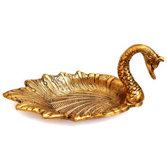 Decorative metal platter in duck shape, polished with gold oxidize, perfect for serving dry fruits.