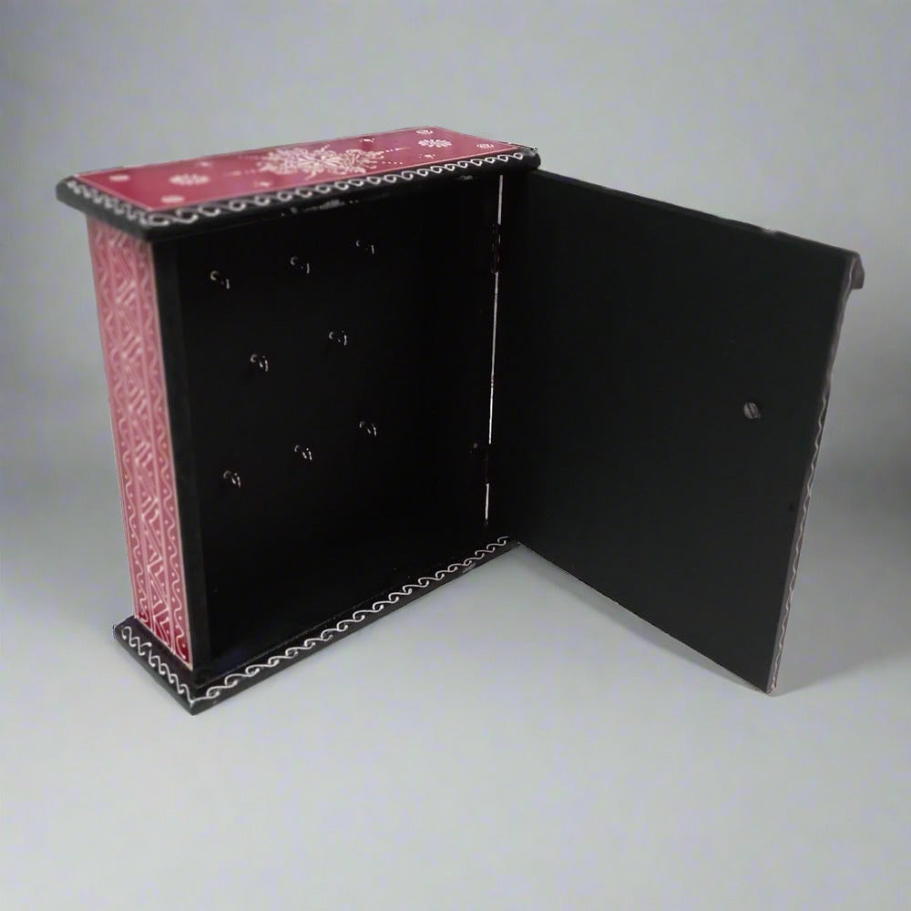 Decorative handcrafted wooden key box with colorful hand painting, enhancing home and office wall decor.