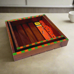 Decorative set of two wooden serving trays with exquisite hand paintings, ideal for everyday use and display.
