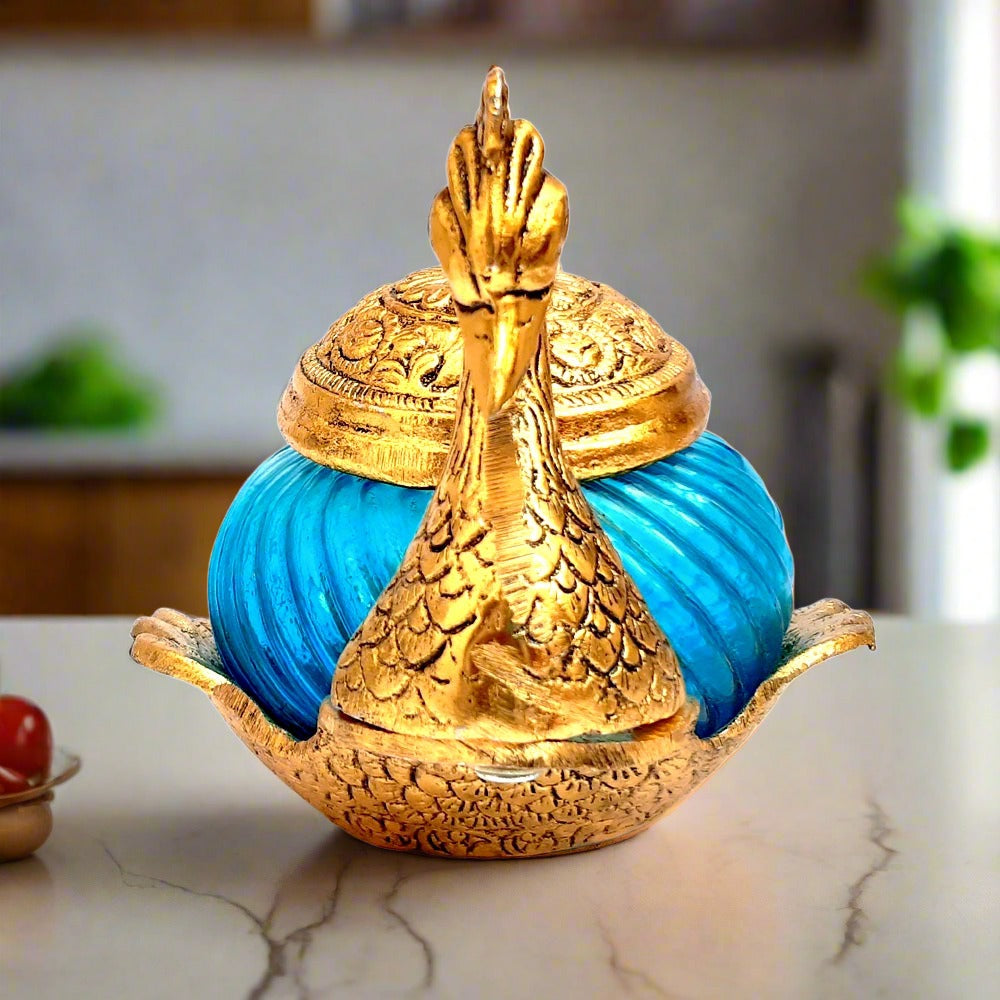 Stylish duck design bowl set with glass and metal, comes with spoon, great for dry fruits or mouth freshener.