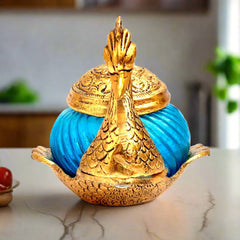 Stylish duck design bowl set with glass and metal, comes with spoon, great for dry fruits or mouth freshener.
