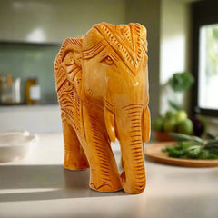 Handcrafted elephant statue made of premium wood symbolizing strength and prosperity.