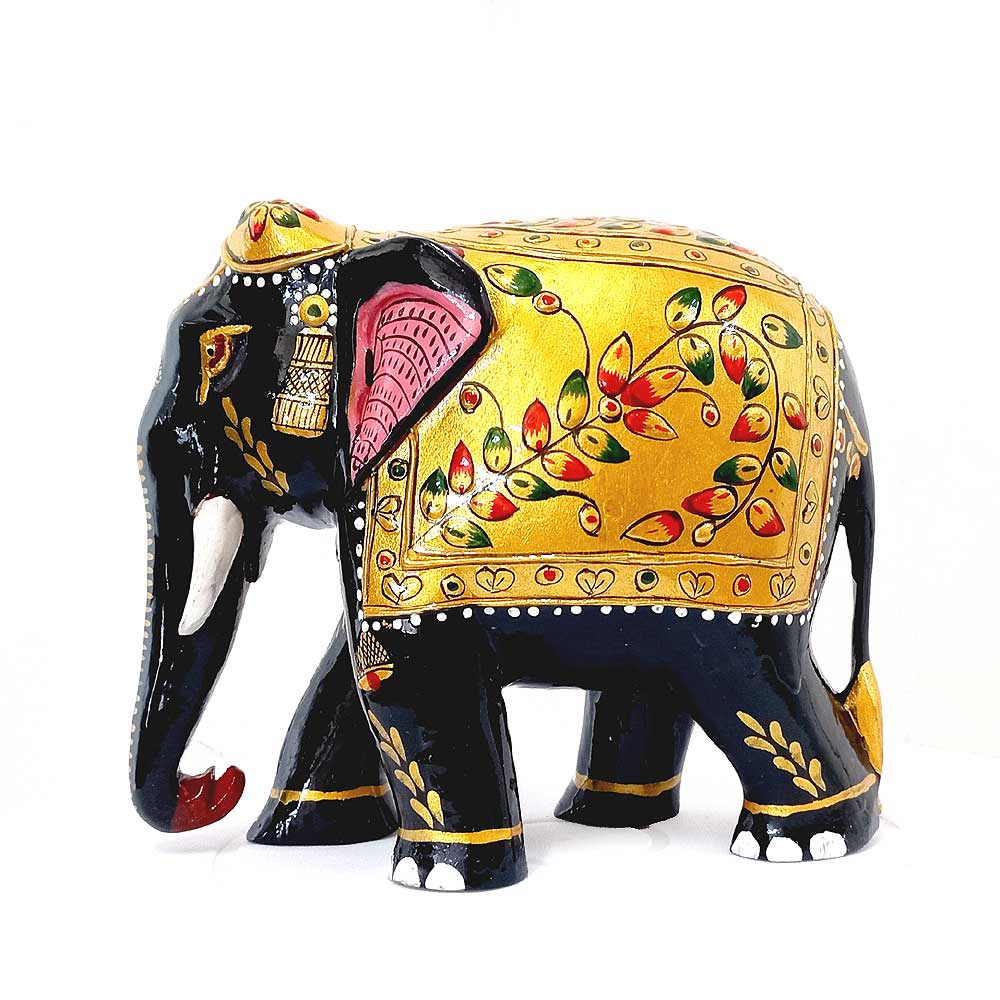 An embossed floral painted elephant, an attractive showpiece for table decor.