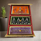 A beautiful handmade embossed wooden 3-layer drawer box, perfect for home and office.