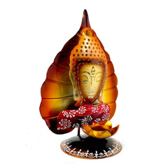 A fine quality metal Buddha showpiece with a beautiful hand painting, a perfect wedding gift.
