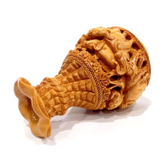 Intricate workmanship detail on spectacular Kadamba wood elephant pot.