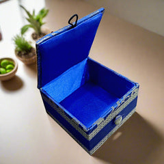 Fine zardosi embroidered silk box in assorted colors, ideal for gifting and keeping small jewelry items.