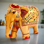 Floral embossed design on wooden elephant figurine, suitable for living room decoration