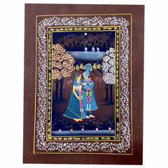 Full view 28x20cm Radha Krishna love painting night scene color mastery