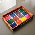 Gemstone Galaxy teak wood serving tray with 12 colorful real gemstones and acrylic glass, 28x22cm