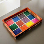 Gemstone Galaxy teak wood serving tray with 12 colorful real gemstones and acrylic glass, 28x22cm