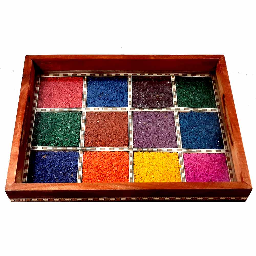 Gemstone teak tray serving breakfast tea coffee on dining table luxury home decor