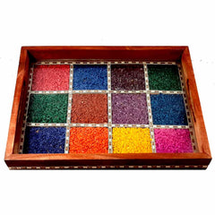 Gemstone teak tray serving breakfast tea coffee on dining table luxury home decor