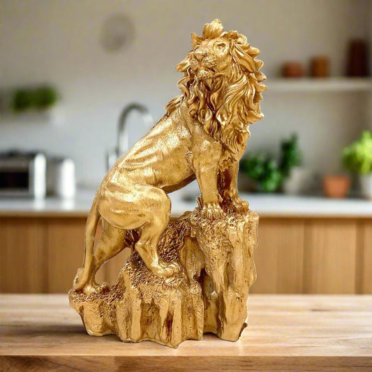 Golden mountain lion resin showpiece standing tall, 29cm height symbol of strength