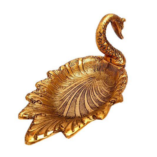 Metal duck-shaped platter with golden oxidize finish, ideal for enhancing dining table decor.