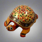 A golden wooden turtle, a wonderful piece for a pooja room, home, or office for worship.
