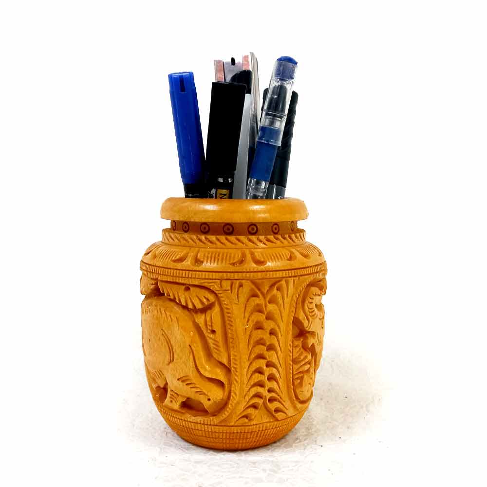 A good-quality wood pen stand, a valuable and decorative item for home tables.