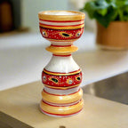 Hand-painted pure marble round candle holder front view for dining table.