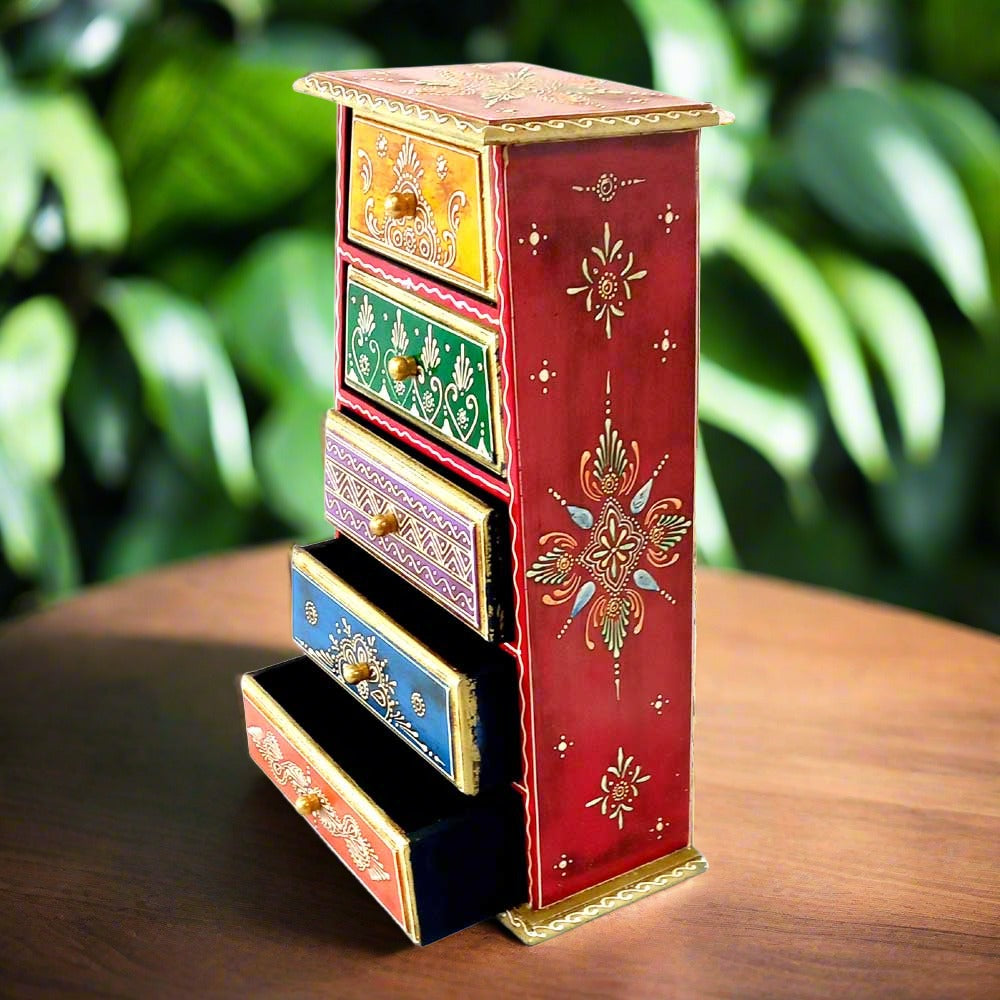 A hand-painted pyramid-shaped storage organizer with an amazing antique look.