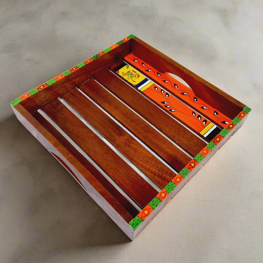 Hand-painted wooden tray set of two, featuring beautiful traditional designs, strong and useful for home beautification.