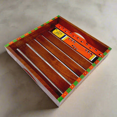 Hand-painted wooden tray set of two, featuring beautiful traditional designs, strong and useful for home beautification.