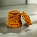 Handcrafted vermilion box made of Dani wood, finely carved for keeping Kumkum and Sindoor, perfect as a gift for women.