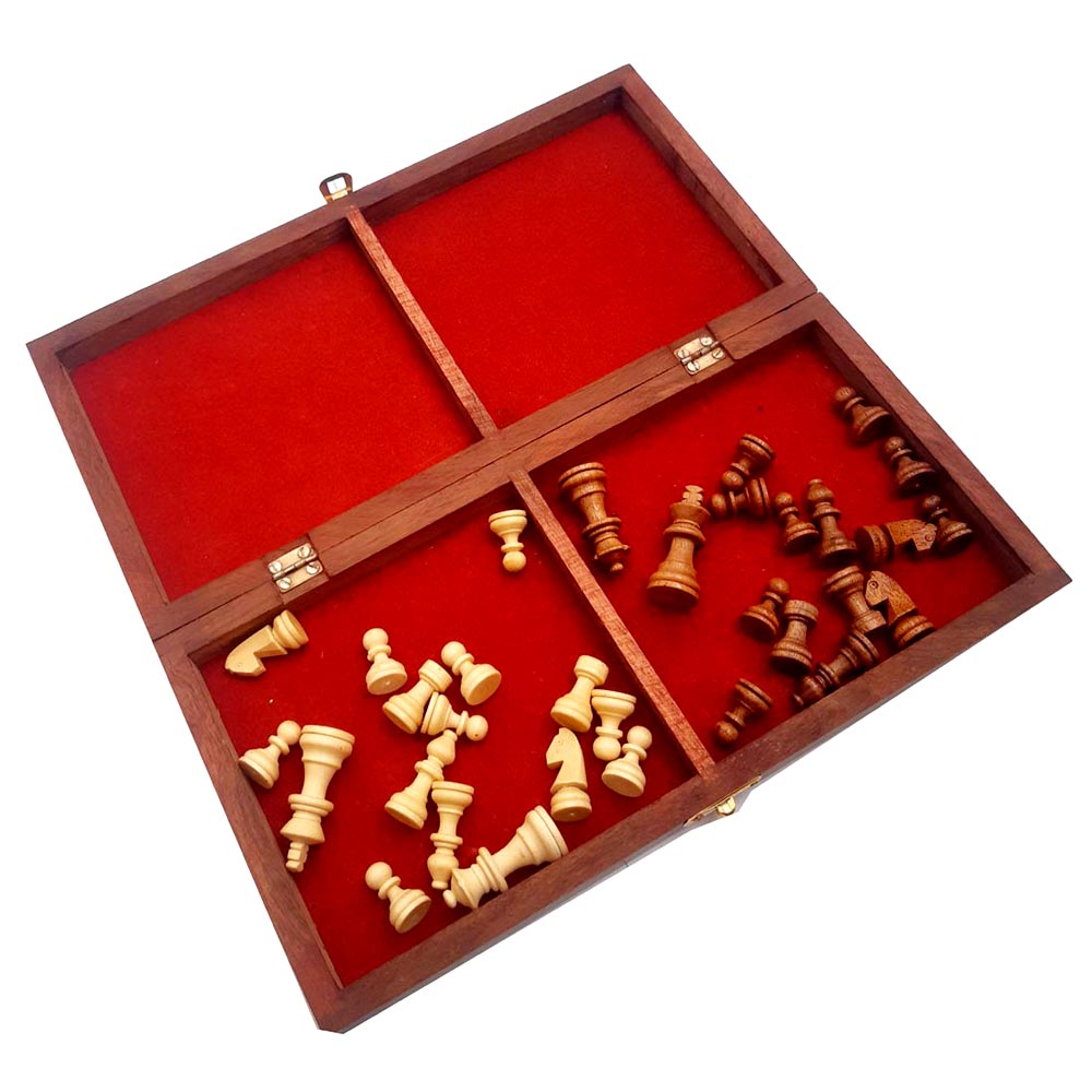 Smooth wooden chess pieces in folding board – perfect for travel, vacations & family game nights.