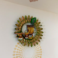 A handcrafted Krishna wall frame made of metal, fitted with LED lights for a beautiful night glow.