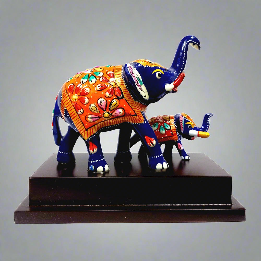 Handcrafted metal Meenakari elephant showpiece with intricate painting work.