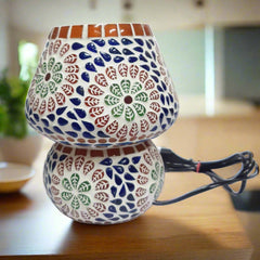 Beautiful handmade mosaic table lamp with classic design and glowing multicolor mosaic shade