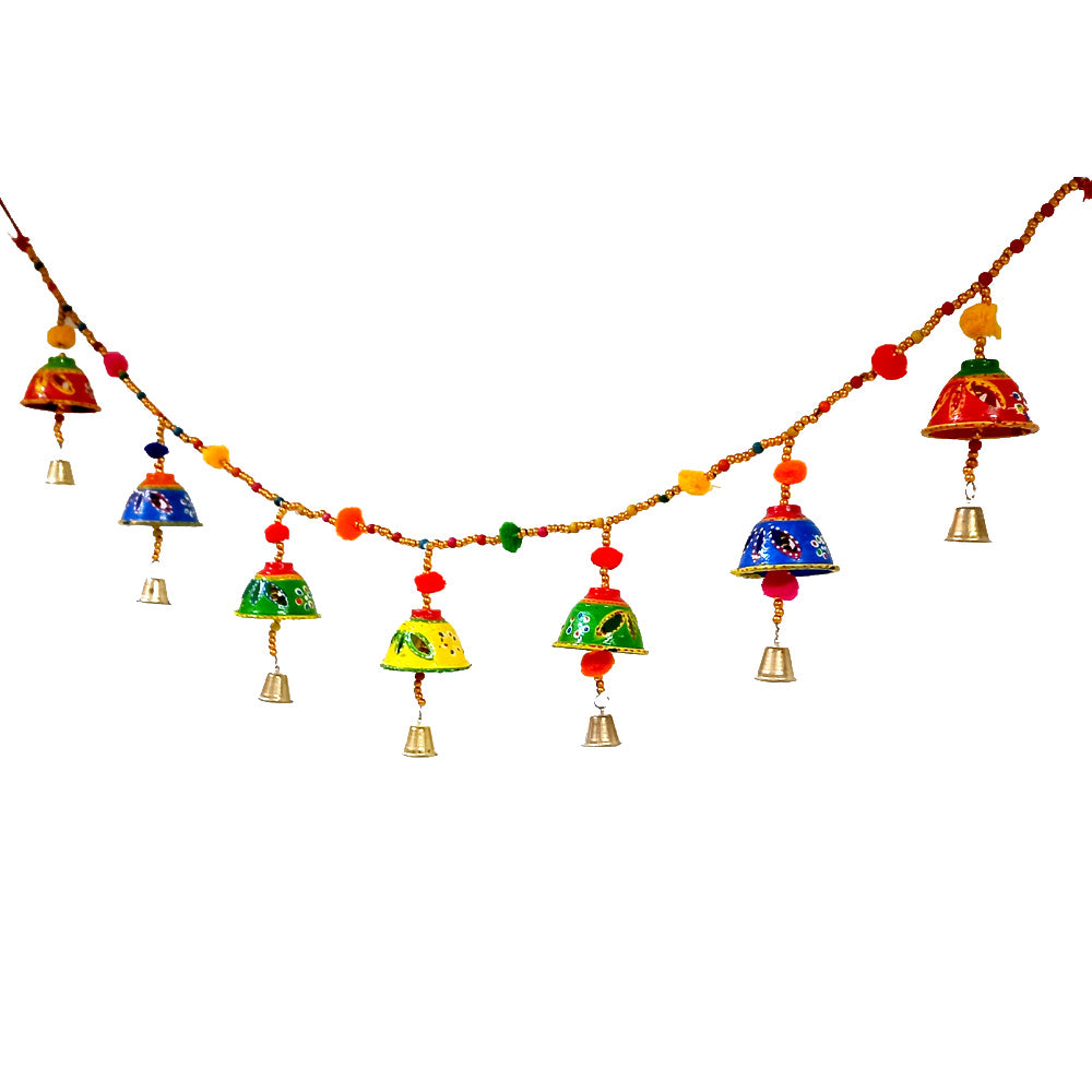 A handmade toran made of papermache, perfect for door decoration, adorned with beads and hand painting.