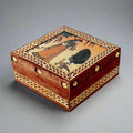 Handmade wooden jewel box decorated with pure brass border and gemstone lady design painting.