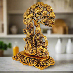 Decorative metal Radha Krishna idol suitable for home and office with golden finish
