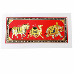 Front view spectacular horse camel elephant silk painting symbolizing love good luck