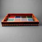 Imperial Jewel wooden serving tray side angle with multicolored gemstone design 28cm length