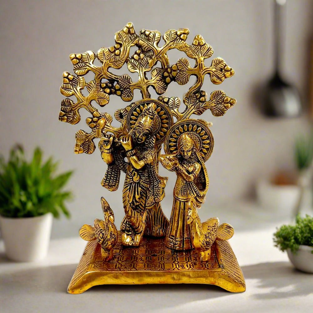 20cm height Radha Krishna statue before tree – elegant home decor & spiritual housewarming gift.