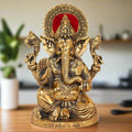 Exquisite Jaipur metal Ganesh statue with brass gold polish – 24cm traditional sitting pose for puja altar.