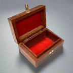 Carved wooden jewellery box with metal lock – 6cm height, ideal women gift with brass detailing.