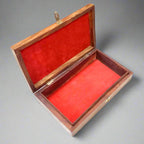 Spacious wooden jewelry box with upper floral carvings – brass work, natural finish for elegant vanity storage.