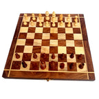 Portable wooden folding chess set with smooth pieces – 20x20cm travel-friendly game board by KK Gift Store.